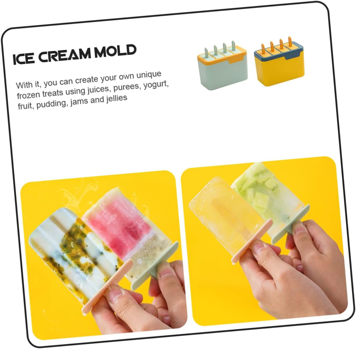 2pcs 4-hole Ice Cream Molds DIY Ice Pop Maker Set Household Cube Molds for Homemade Chilled Treats with Sticks Blue and Green