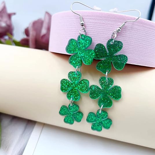 🍀 Lucky St. Patrick's Day Earrings! ☘️ Irish Shamrock Dangle Earrings