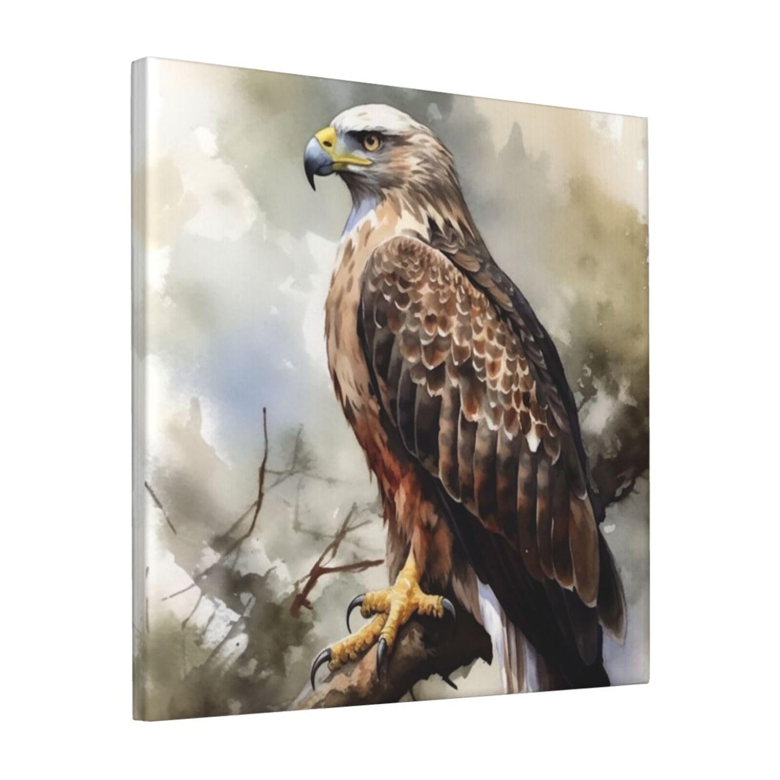 KLOPH Watercolor of Hawk Sitting in The Tree Canvas Wall Art for Living Room 12"x12" Modern Artwork Painting for Bathroom Hanging Canvas Prints Aesthetic Wallart for Bedroom Kitchen Office Wall Decor