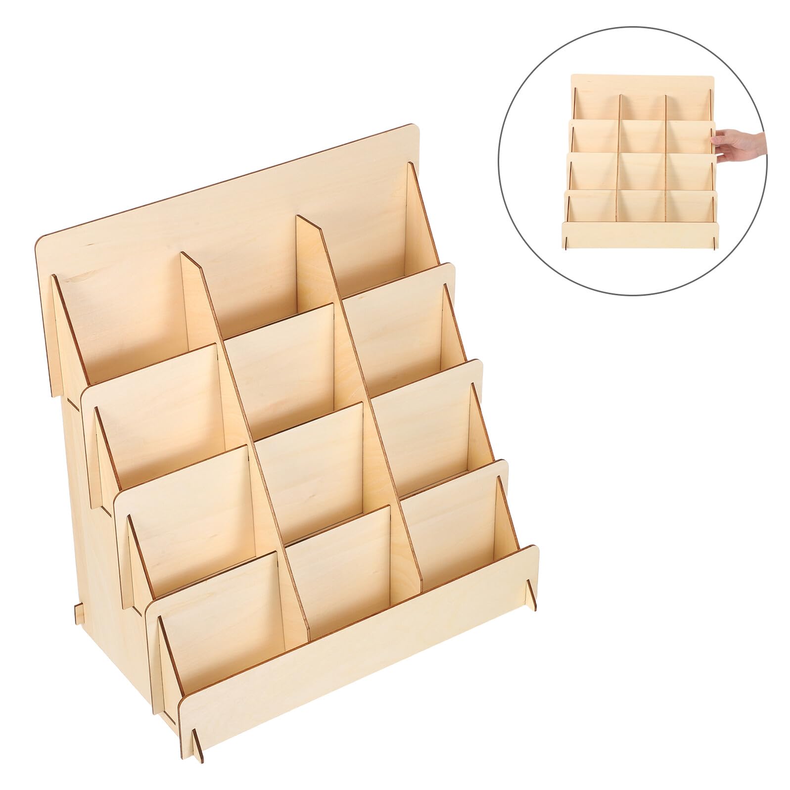 ABOOFAN Présentoir à Cartes de Vœux Structure Stable et Montage Facile à 4 Niveaux en Bois Naturel pour Événements Vendeurs et Librairies