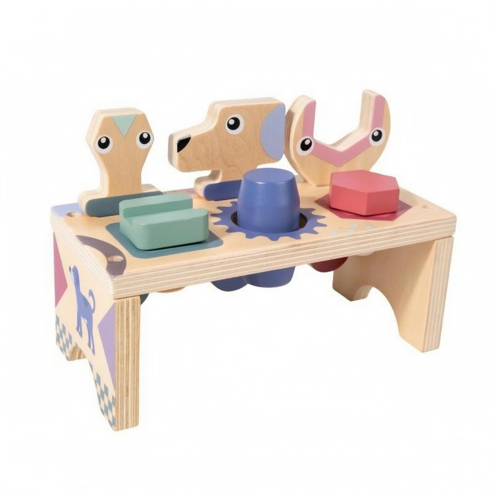 Natural Wood Finish Wooden Tool Bench Brightly Colored Tool Bench Toy Peg-and-Slot Construction Workbench Educational for Children, Tool Bench 0.29KG-image-39