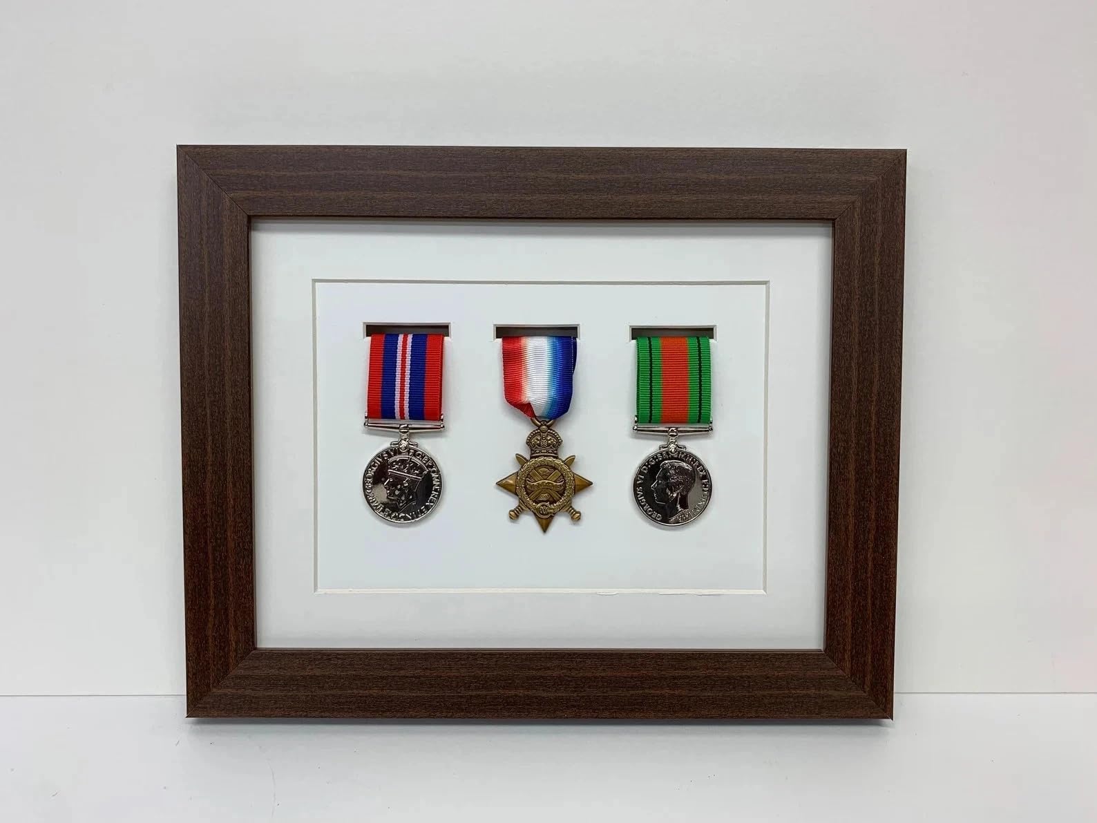 Kwik Picture Framing Ltd 3 Medal War Medal Display Frame 32x27cm, White Mount - Military Shadow Box Display Case | Army RAF Navy Wall Mounted Memorabilia