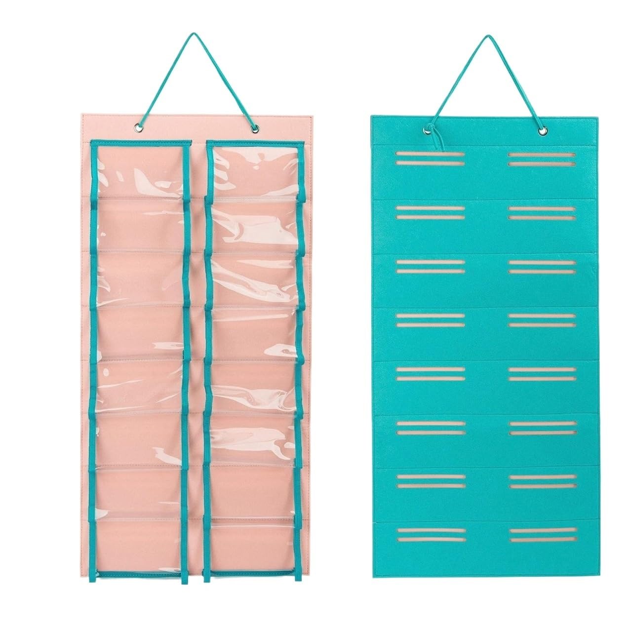 Organizer Okulary Dwustronny Wiszący Organizer Do Przechowywania Okularów Przeciwsłonecznych Z Kieszenią Montażu Na Ścianie Przechowywanie(Pink+Blue)