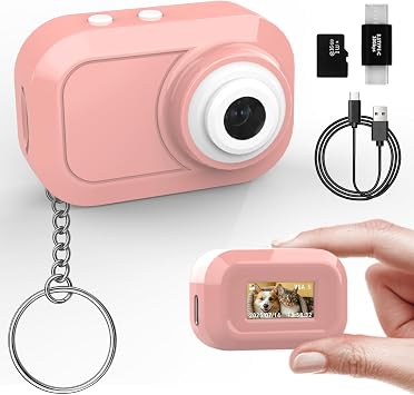 Mini Keychain Camera with 14M 1080P FHD, Mini Pocket Digital Camera - 0.96" Tiny Portable Small Cameras, Video Recorder with 16GB Card, OTG for Travel Study Recording Vlog Night Shots Pink