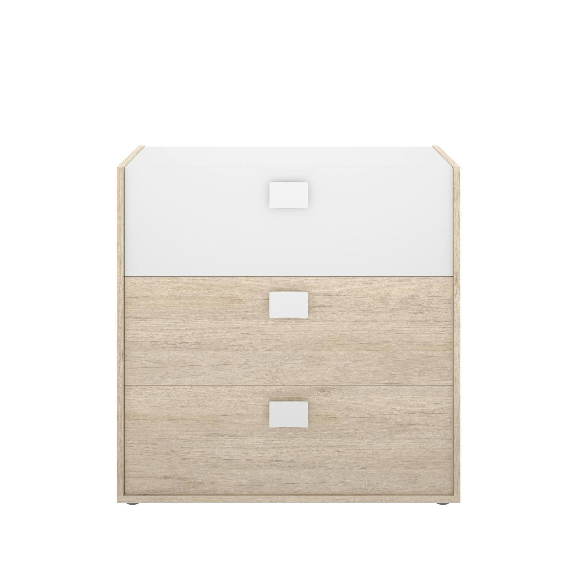 Dmora - Cassettiera Sella, Settimanale per camera da letto, Comò con 3 cassetti, 80x43h81 cm, Rovere e Bianco