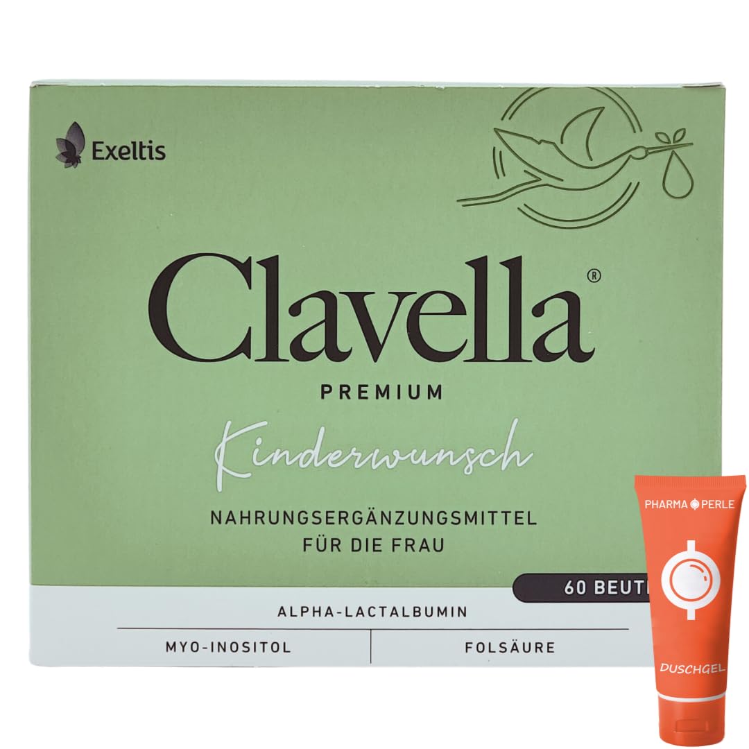 Clavella premium 1x 60 Beutel I Nahrungsergänzungsmittel für Frauen mit Kinderwunsch I körperliche Vorbereitung auf Schwangerschaft I Folsäure I Myo-Inositol I Spar-Set plus Pharma Perle give-away