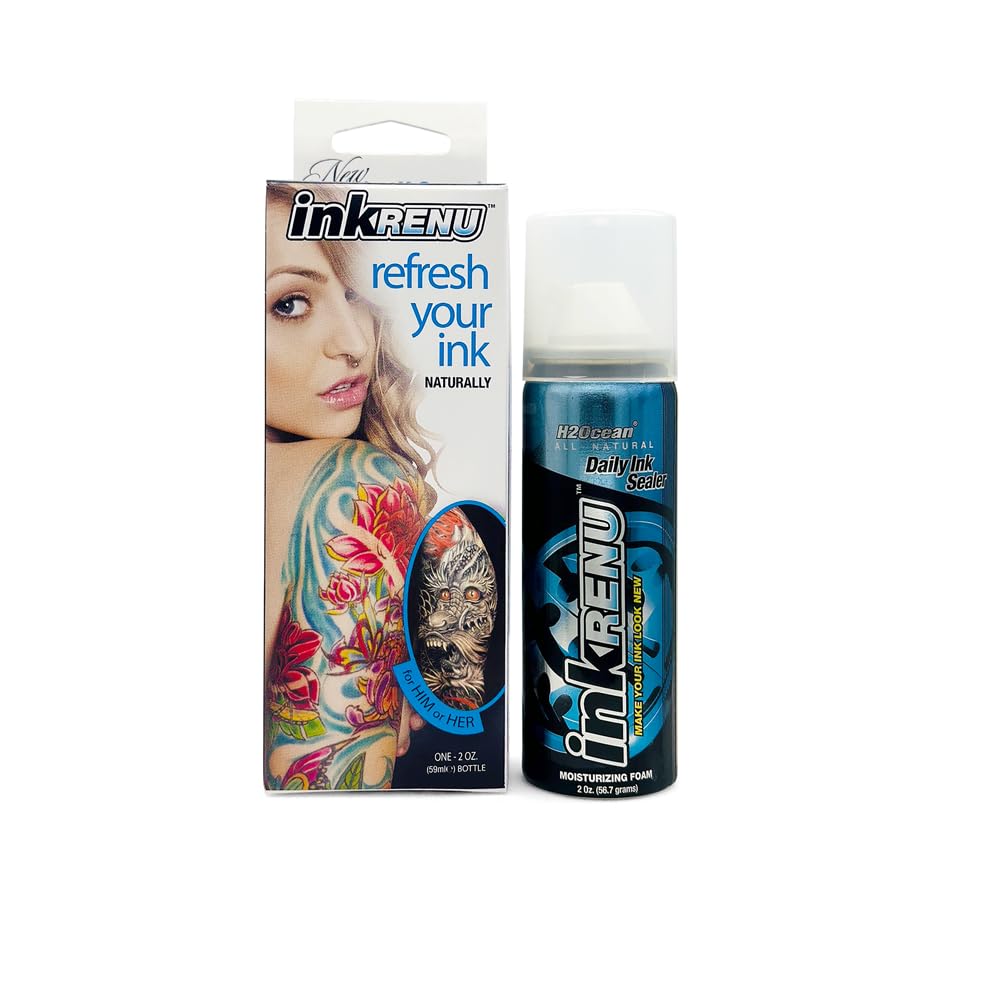 - H2Ocean InkRenu Color Enhancing Tattoo Moisturizing Foam - Tattoo Brightener, Enhancer & Moisturizer for Tattoo Care - Tattoo Aftercare Lotion to Revive & Renew Tattoos - 2 oz