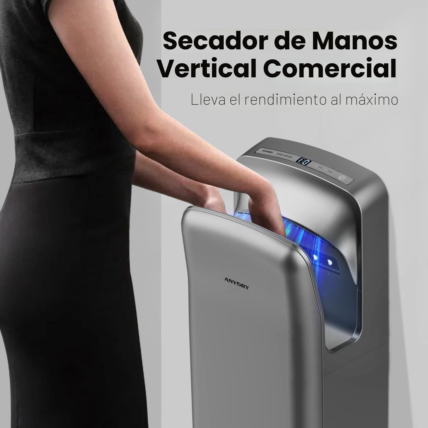 anydry 2005H secador de Manos, secador de Manos eléctrico Comercial, con Filtro HEPA, superpotente, 7-10 Segundos para secar, 1750-2050vatios.(Plateado)