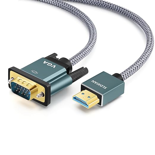 SLDXIAN Cable HDMI a VGA, Cable Adaptador de HDMI a VGA (Macho a Macho), Aleación de aluminio Shell Nylon trenzado y chapado en oro Soporte 1080P para Ordenador, Monitor, HDTV, Proyector, Roku (1.8M)