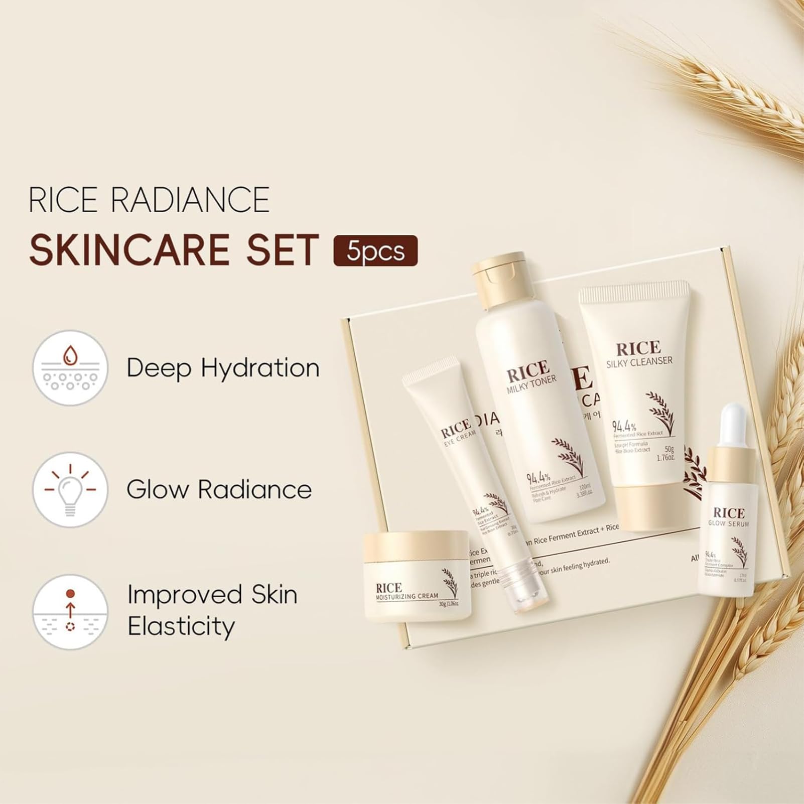 Korean Skincare Set,Rice Skin Care Sets & Kits,Glass Skin Care Gift Set including Cleanser,Toner,Serum,Cream,Eye Cream,Glowing ,Hydrating - Image 3