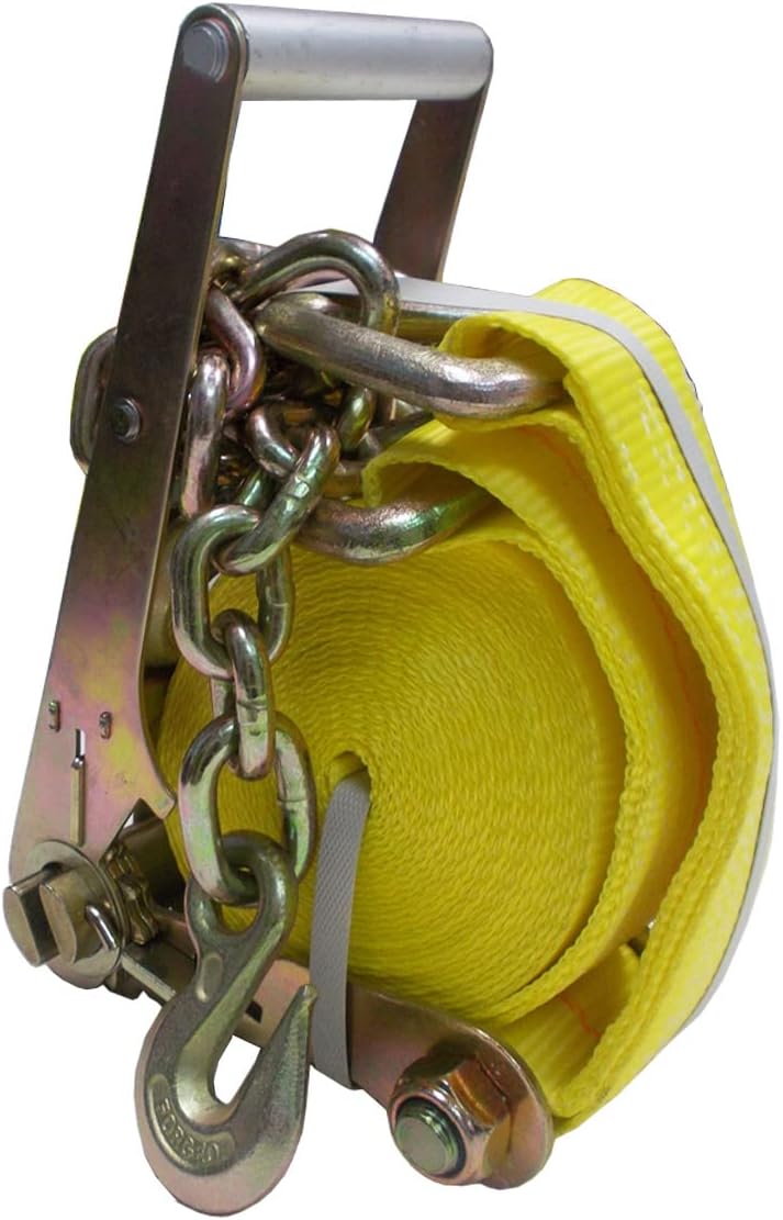 Mega Cargo Control 2 Pack, 3" x 30' Chain Anchor Straps with Grab Hooks, Ratchet Buckle Tie Downs for Heavy Duty Securment, Flatbeds, Trailers (Yellow) - Image 8