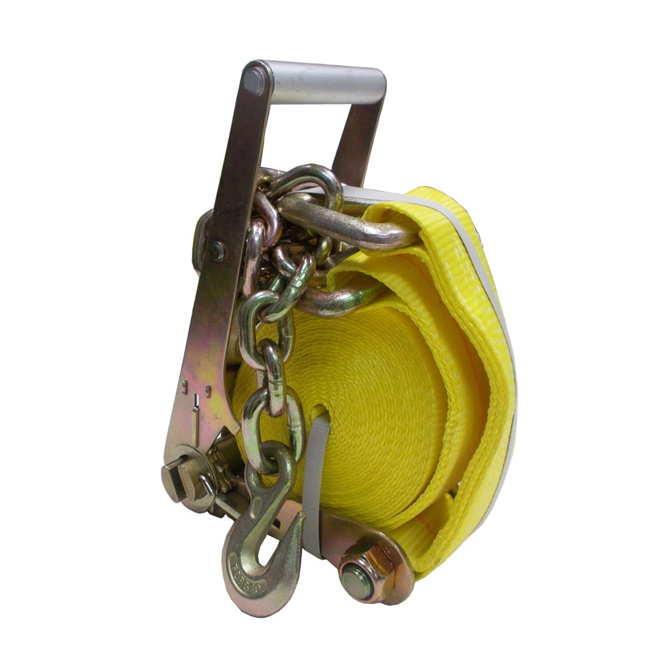 Mega Cargo Control Pasek mocujący z grzechotką 7,6 cm x 30' z przedłużkami łańcuchowymi i hakami widełkowymi do przyczepy, platformy i ciężarówki WLL: 2,4 kg (1 opakowanie)