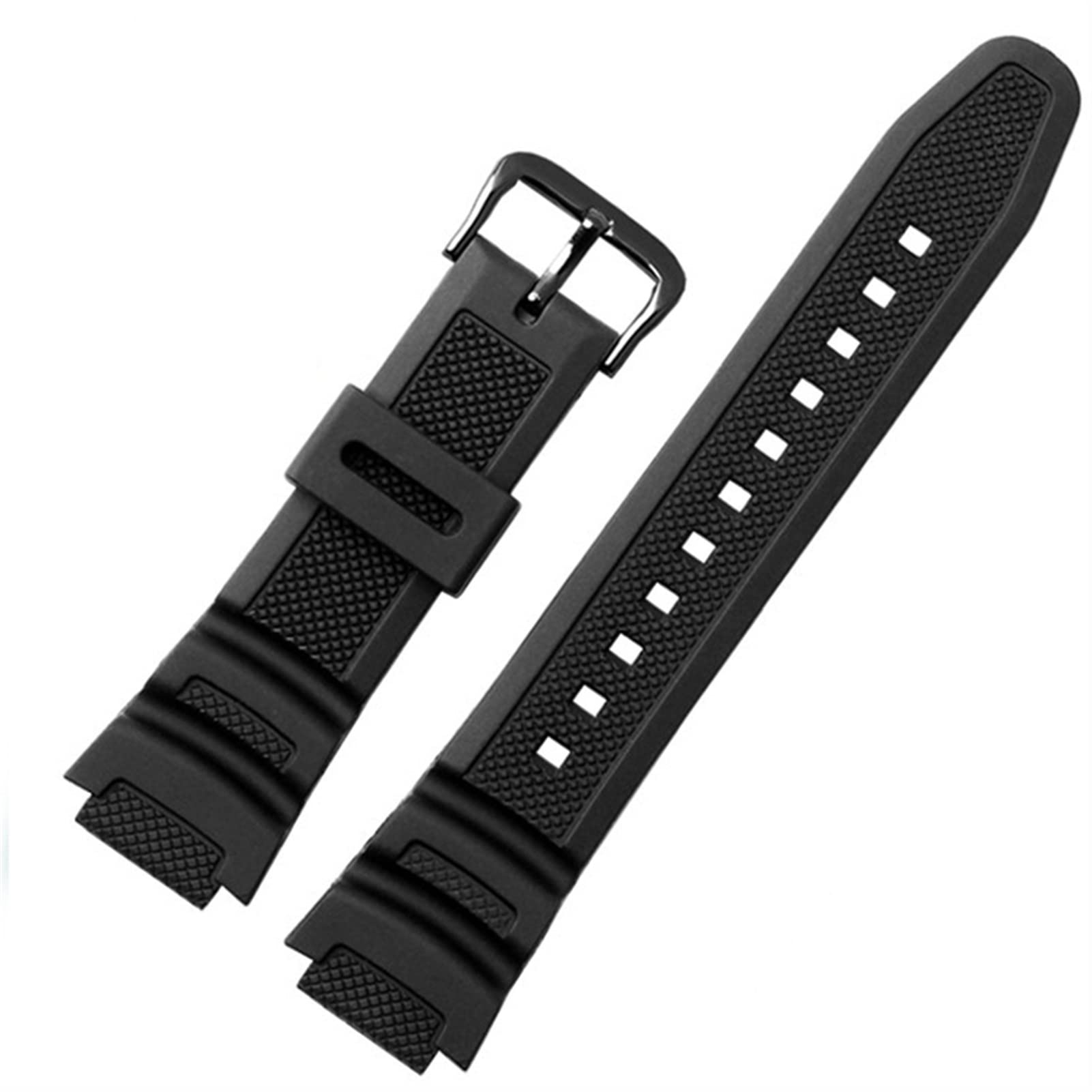 HAODEEHAODEE Correa de goma adecuada para Casio AE1200WH/SGW-300H/400/W-218H/MRW-200 Correa de silicona Pin Hebilla Correa de reloj Pulsera de pulsera (color: hebilla negra negra, tamaño: 18 mm)