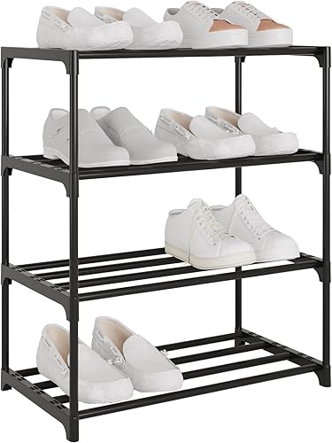 Zapatero pequeño de metal, organizador de almacenamiento apilable para entrada, pasillo y armario (4 niveles, negro)
