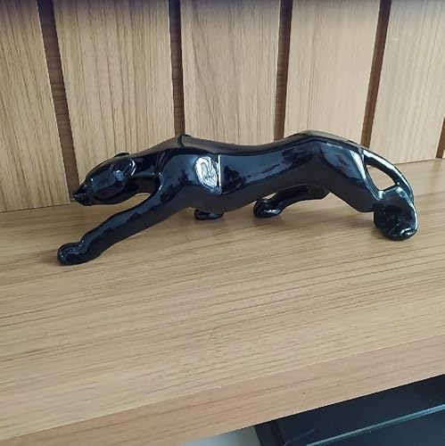 DECORAÇÃO DE LUXO - Jaguar em Cerâmica Preto Brilhante 37cm - Feita no Brasil