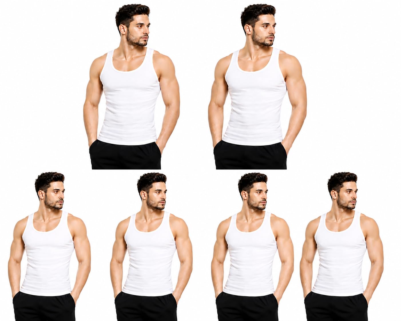 LoOpZ Men’s White Cotton Vest Pack of 6 (Size 100 cm) | Combed Cotton Sleeveless Innerwear | Breathable Cooling Undershirt | Flexible Fit Tank for Gym, Office-image-25