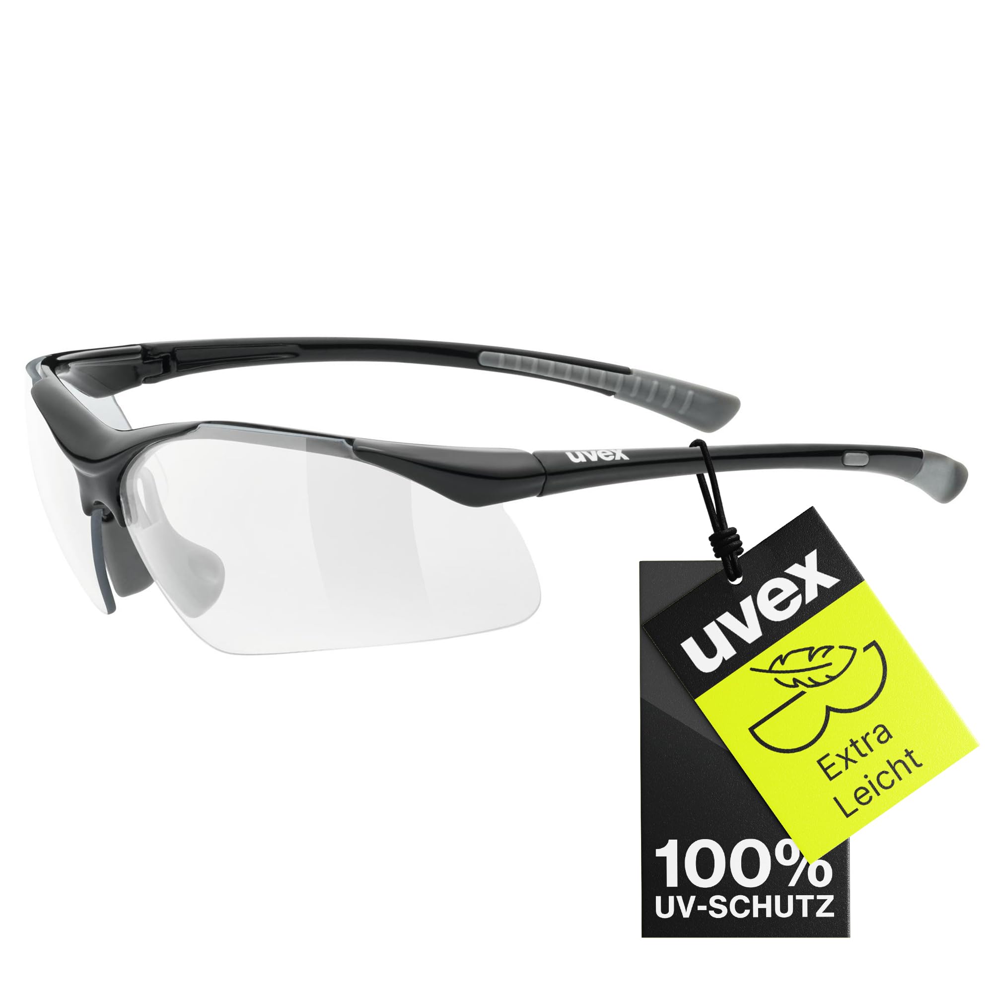 Uvex sportstyle 223 - Sportbrille für Damen und Herren - 100% UVA-, B, C Schutz - druckfreier Sitz & perfekter Halt - black grey/clear - one size
