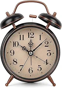 Relógio Despertador Retrô Analógico Preto com Detalhes em Cobre Estilo Vintage Som Tradicional Despertador Clássico Decorativo para Mesa de Cabeceira Quarto ou Escritório