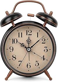 Relógio Despertador Retrô Analógico Preto com Detalhes em Cobre Estilo Vintage Som Tradicional Despertador Clássico Decorativo para Mesa de Cabeceira Quarto ou Escritório