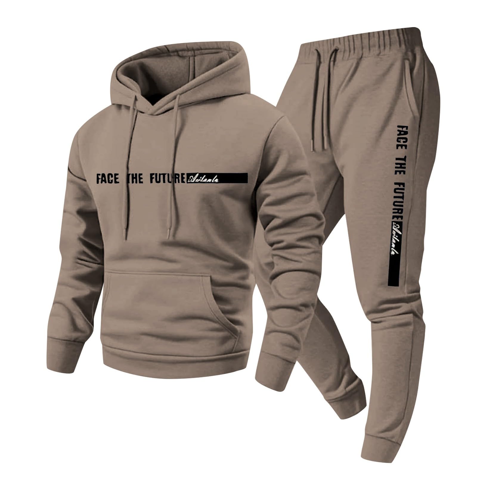 Generisch Chándal con capucha, compuesto por una cómoda sudadera con cremallera y un pantalón, ideal para el ocio y el deporte.