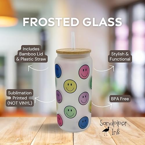 Miniatura 2 de Vidrio esmerilado de 20 onzas con tapa de bambú y popote de plástico, verano (cara suave, 20 onzas)
