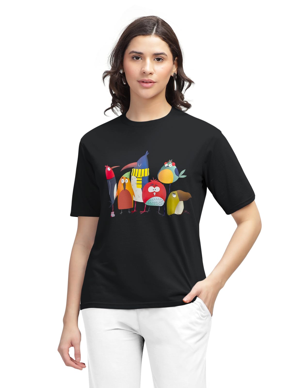 HELLCAT Trendy Printed Regular Fit Round Neck Casual Tshirt for Women