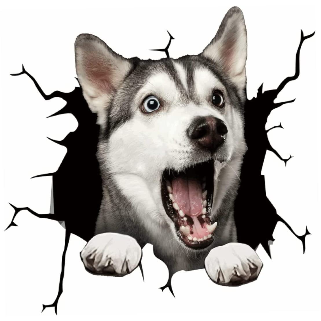 Crack Car Sticker, Dog Window Clings Car Crack Decals Pet Stickers Realistic Animal Funny 3D Husky Toilet Wall Truck Door Glass Simulation Gift Static Stickers Decoration