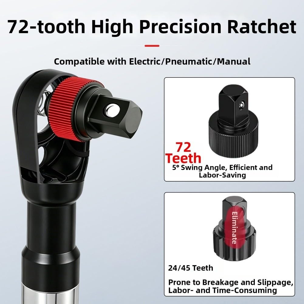 Llave de trinquete de mango extendido de 1,27 cm, 72 dientes, acero al cromo vanadio, compatible con herramientas