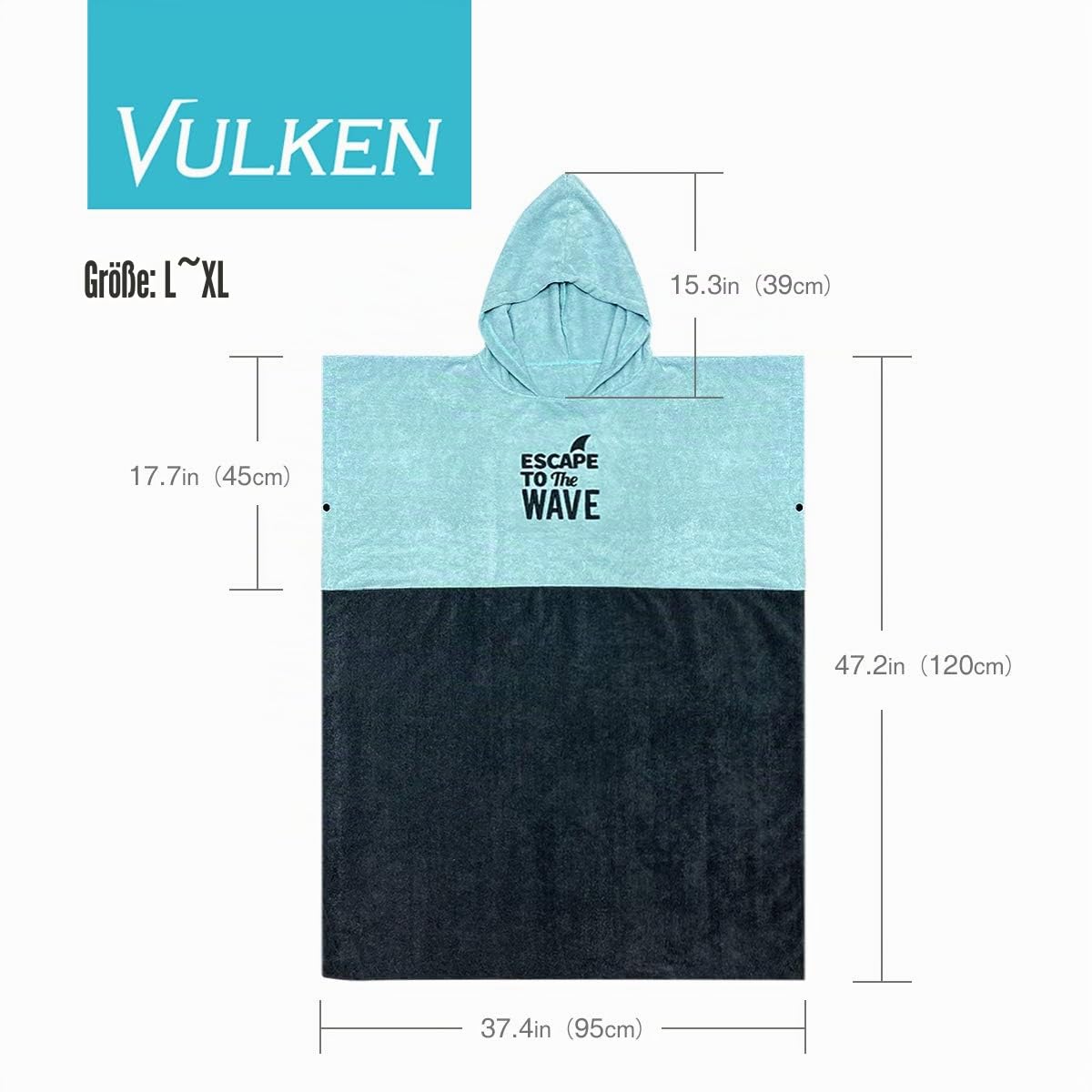 Vulken Strandtuch mit Kapuze, extra groß, Blaugrün, dick, Strandtuch, Wickelmantel, Surf-Poncho, Herren, für einfaches Umziehen in der Öffentlichkeit, schnelltrocknend, Wasserpark, L/XL