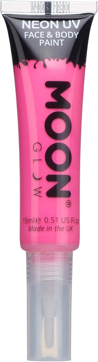 Moon Glow Neon UV gezichts- en lichaamsverf met penseel van Moon Glow – 15ml – intens roze