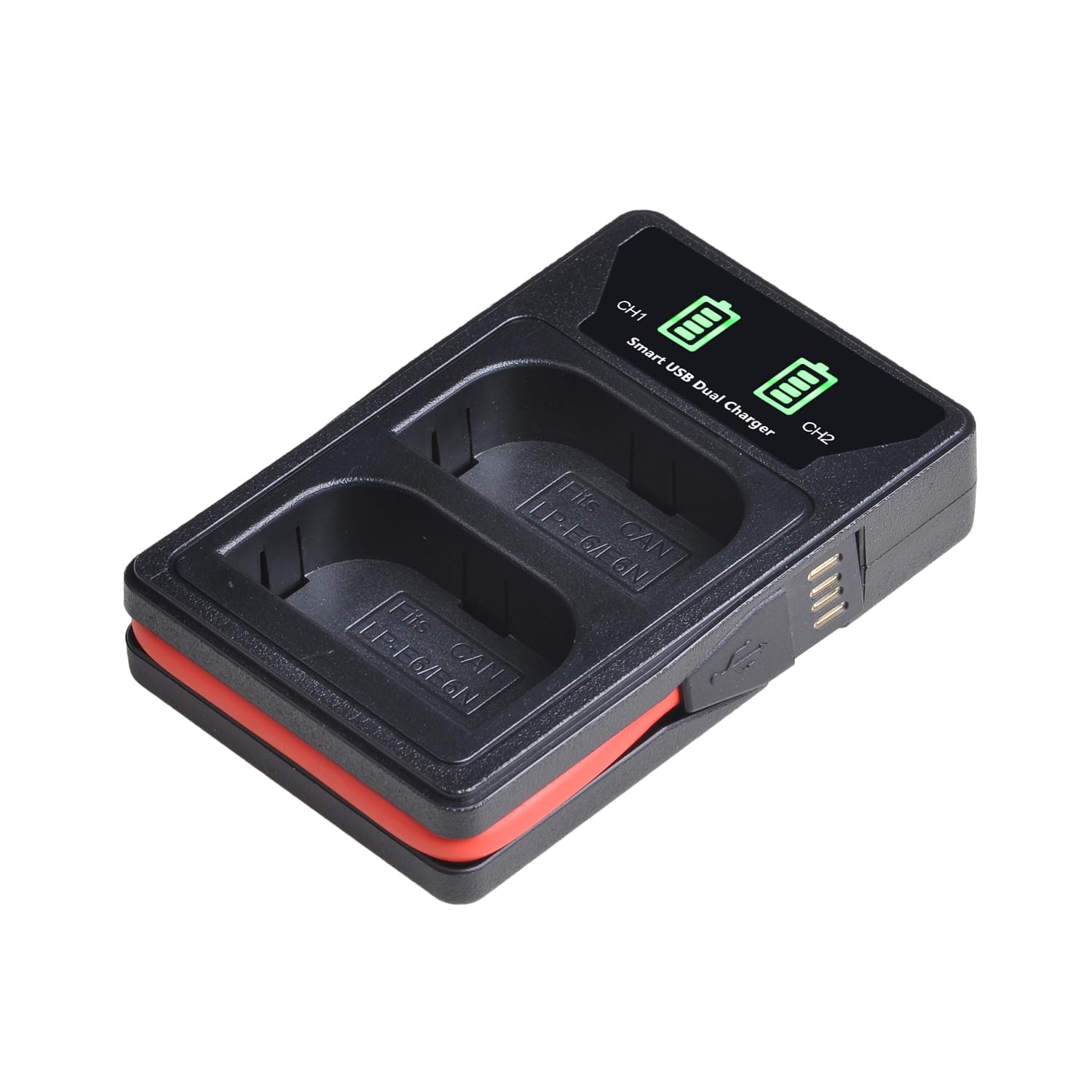 DuraPro Lot de 2 batteries LP-E6 + Chargeur USB intégré avec LED et port Type C pour Canon LP-E6, LP-E6N et Canon EOS 5D Mark II/III, 5DS, 5DS R, 6D, 7D, 70D, 80D, XC10, appareils photo Blackmagic 4K