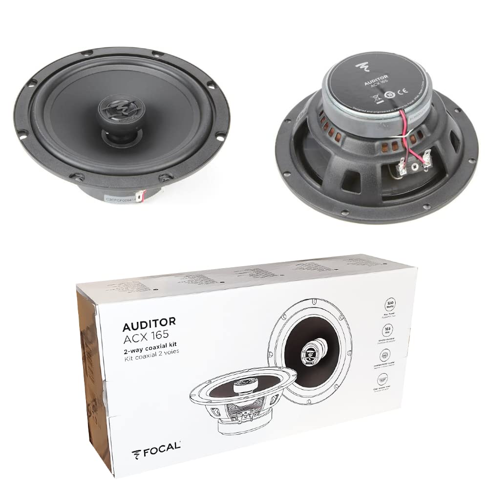 KIT SET VOOR FOCAL AUDITOR ACX165S 2 coaxiale luidsprekers 2-weg 16,5 cm 165 mm 6,5 diameter 55 watt rms en 110 watt max 4 ohm 91 db, paar roosters en 5 gratis stickers