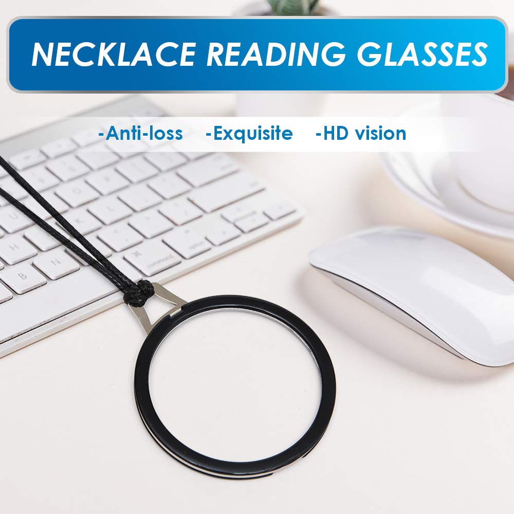 TERAISE Reading Glasses Necklace Readers for Women Anti-loss Lightweight Eyeglasses Portable Monocle Glasses with Exquisite Case(Black-2.0X)
