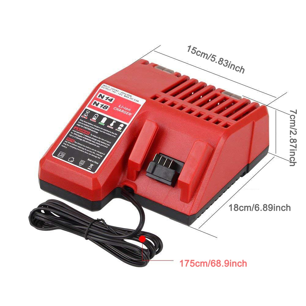 Power Tool - Cargador de batería de litio de 18 V de repuesto para Milwaukee M18