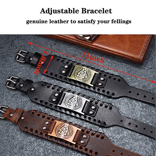 Image of GelConnie Viking Bracelet Punk Leather Cuff Bracelet Gothic Leather Wristband Bracelet with Nordic Amulet Scandinavian Talisman Celtic Pagan Jewelry