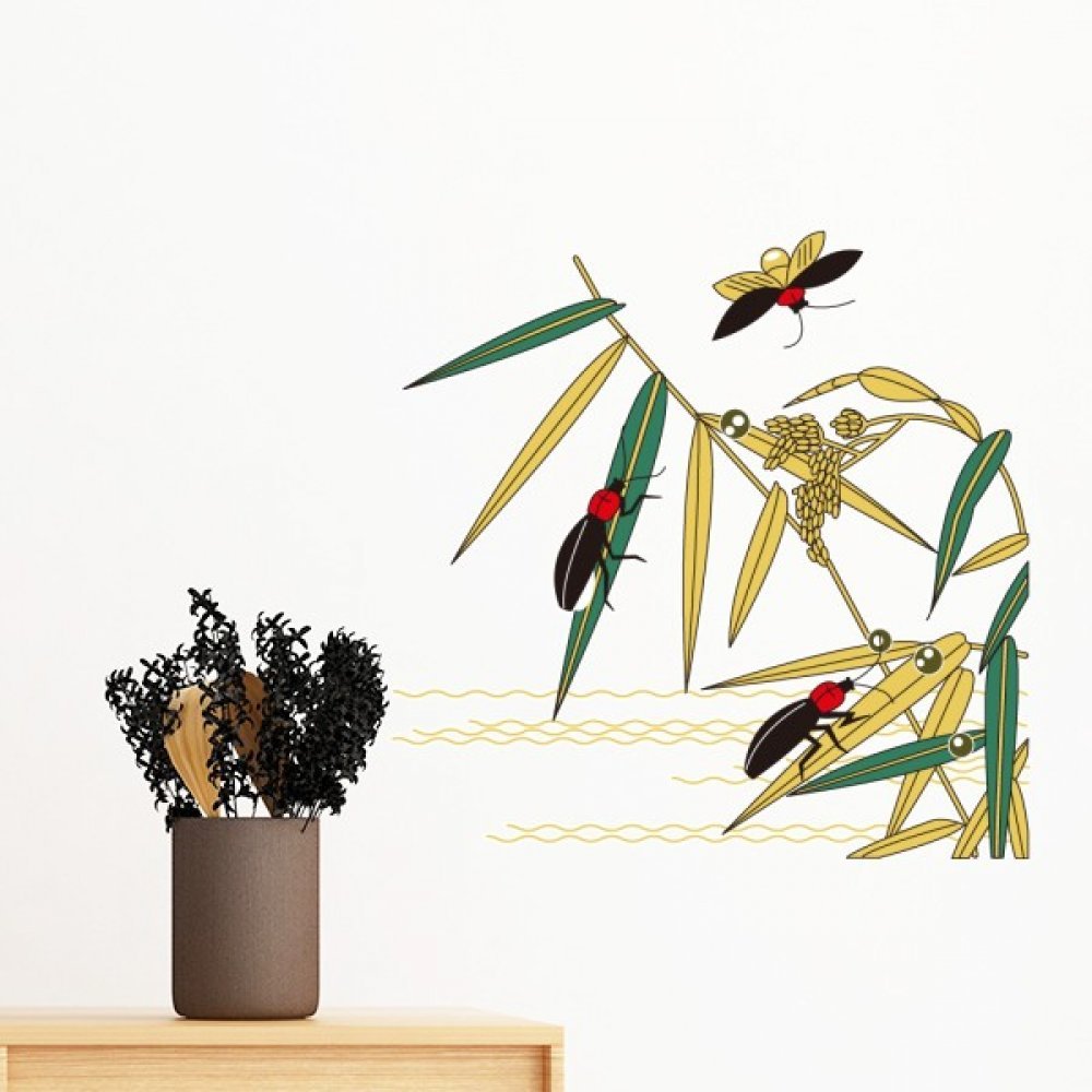 Sticker mural amovible peinture japonaise motif insecte géant 100cm papier peint DIY