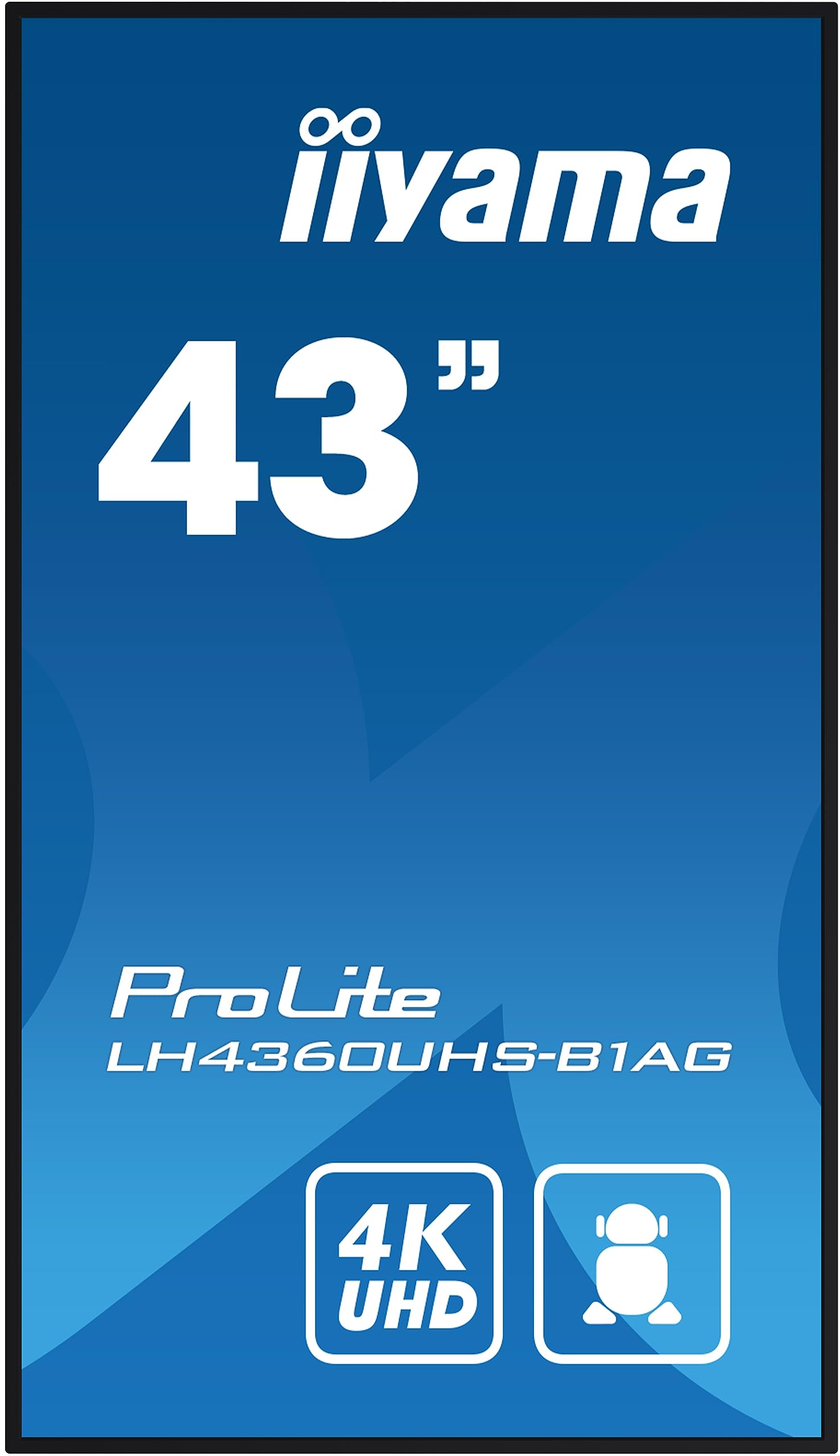 iiyama Prolite LH4360UHS-B1AG 108cm 42.5" Digital Signage Display VA LED Panel 4K UHD HDMI Audio-Out USB2.0 RS-232c RJ45 Mediaplayer Android 11 OS WiFi 24/7 schwarz