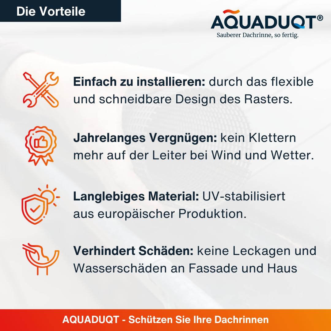Dachrinnen Laubschutz - Laubschutzgitter für Regenrinne - Dachrinnenabdeckung mit 5 Einheiten à 100 cm (5 Meter) - Größe XL (15-20cm Durchmesser) - UV-beständiges Dachrinnengitter