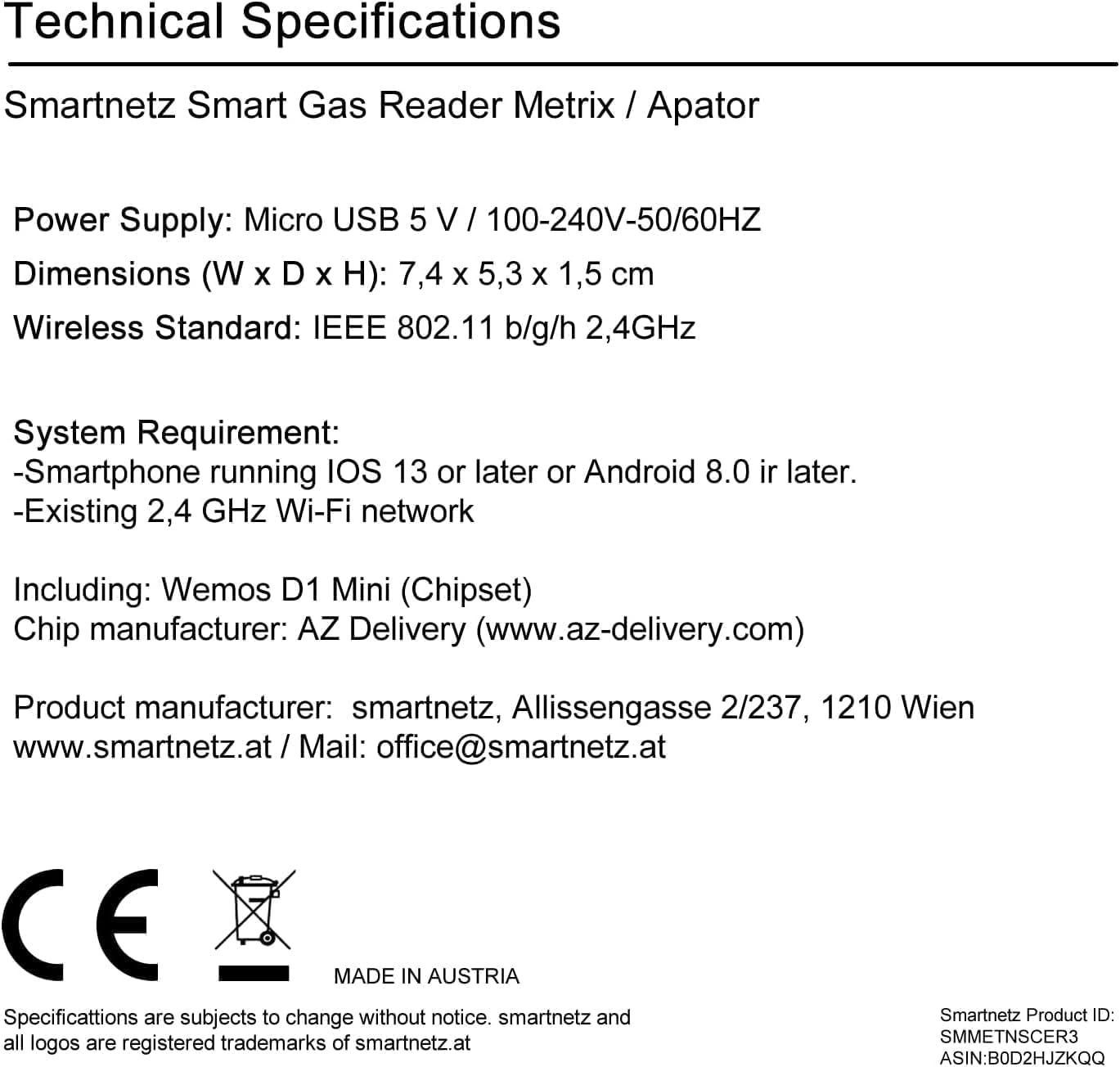 Lettore di Gas intelligente 5 Plug & Play nell'applicazione di rete intelligente per contatore gas RS Pietro Fiorentini/SAMGAS- WiFi con TASMOTA preinstallato | WiFi | HOMEASSISTANT MQTT | RS