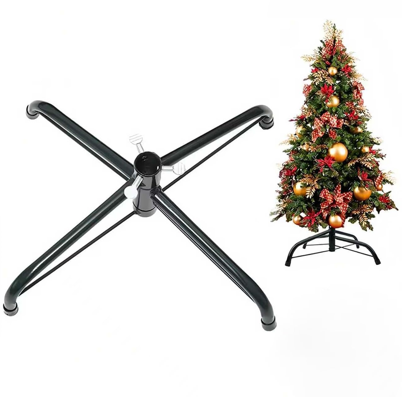 Majshdio Black Christmas Tree Base Stand, 60Cm Artificial Tree Bracket Metal For 4Ft 5Ft 6Ft 7Ft Christmas Tree (60)
