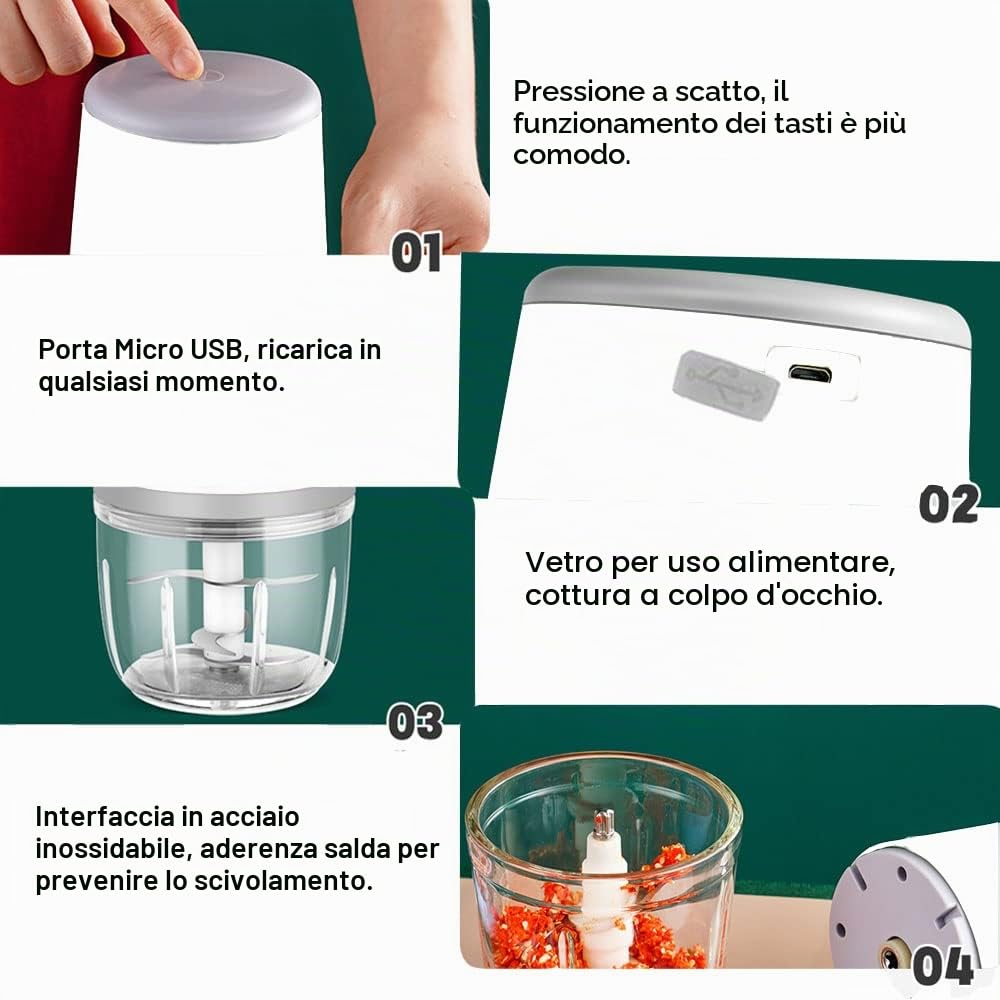 Robot da cucina, tritatutto per verdure, tritacarne elettrico, 600 ml, USB, ricaricabile, rimovibile, per carne, verdura, frutta, alimenti per bambini