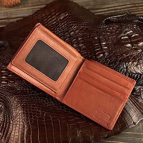 Image of HATA Light Brown Exotic Bifold Leather Wallet with Hidden Compartment, Men's Minimalist Wallets RFID Blocking & ID Window Card Holder, Handmade Gift for Birthday, Anniversary, Father's Day VINAM-30