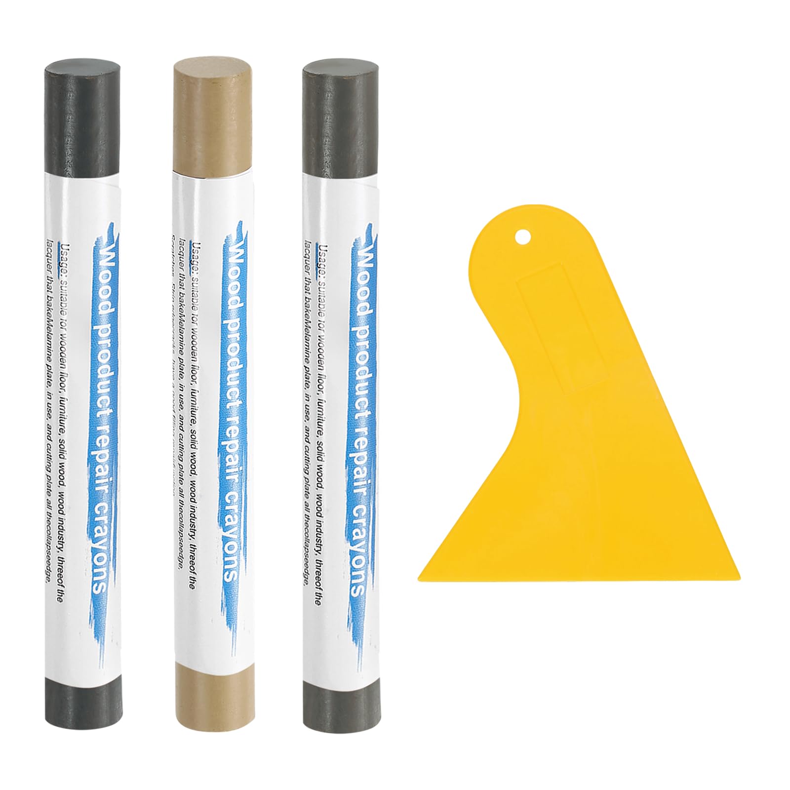 sourcing map 3Pcs Wood Filler Sticks, Furniture Scratch Repair Wax Crayons Furniture Touch Up Markers Wood Repair Wax Kit with Spatula for Wood Furniture Floors, 3 Colors Modern Gray Series