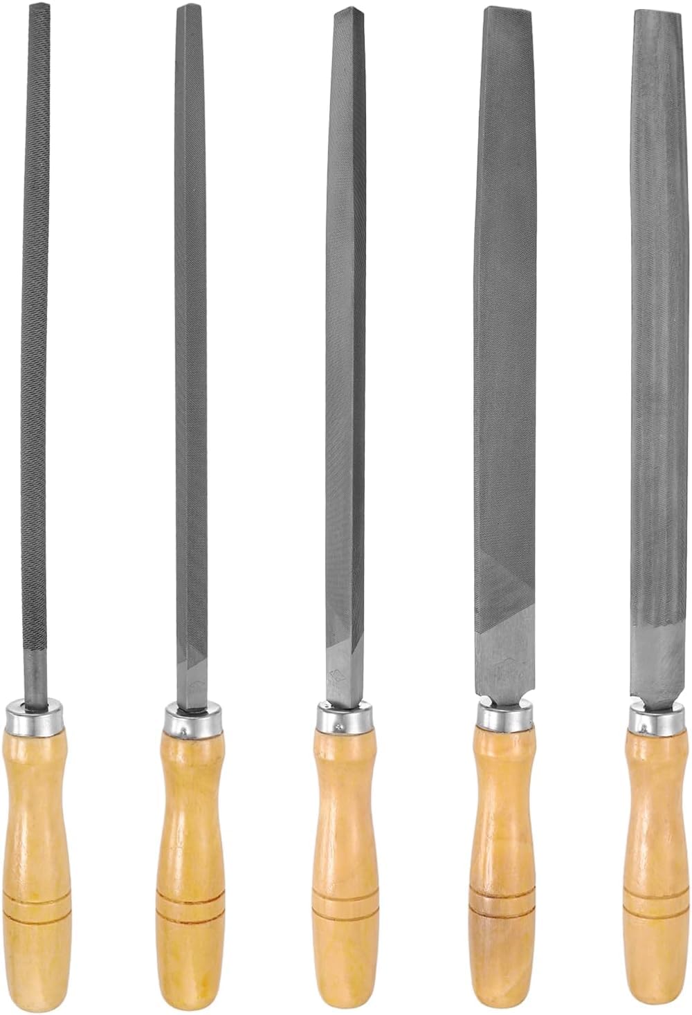 Juego De 5 Limas De Acero Al Carbono De 12 Pulgadas – Limas Manuales De Dientes Finos con Mangos De Madera para Desbaste, Pulido Y Grabado De Metal, Madera Y Piedra - Gray 10 Inch