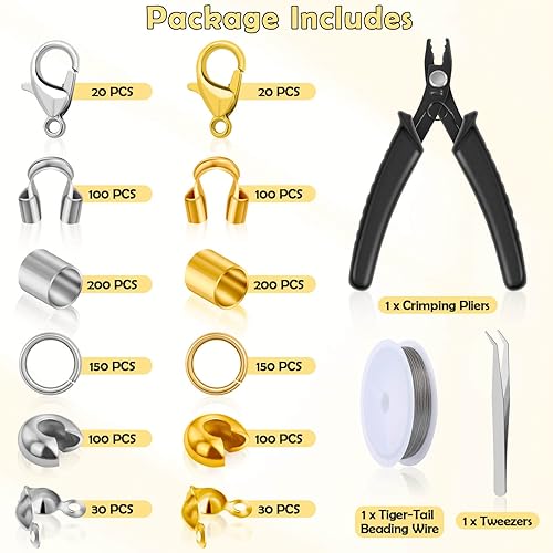 Miniatura 2 de Kit de 1200 cuentas de crimpado para la fabricación de joyas, cuentas de crimpado, cubiertas de engarzado, tubos de crimpado y guardianes de