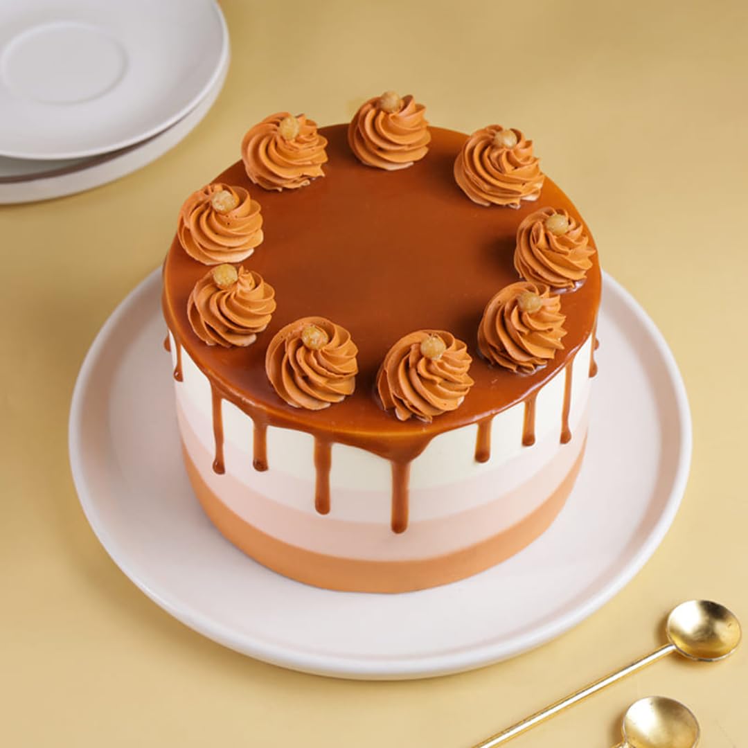 FlowerAura Delicious Fresh 0.5Kg Butterscotch Swirls Drip Cake For Birthday | Anniversary | Wedding | Mother's Day | Father's Day | Valentine's Day | Christmas | New Year (Same Day Delivery)-image-11