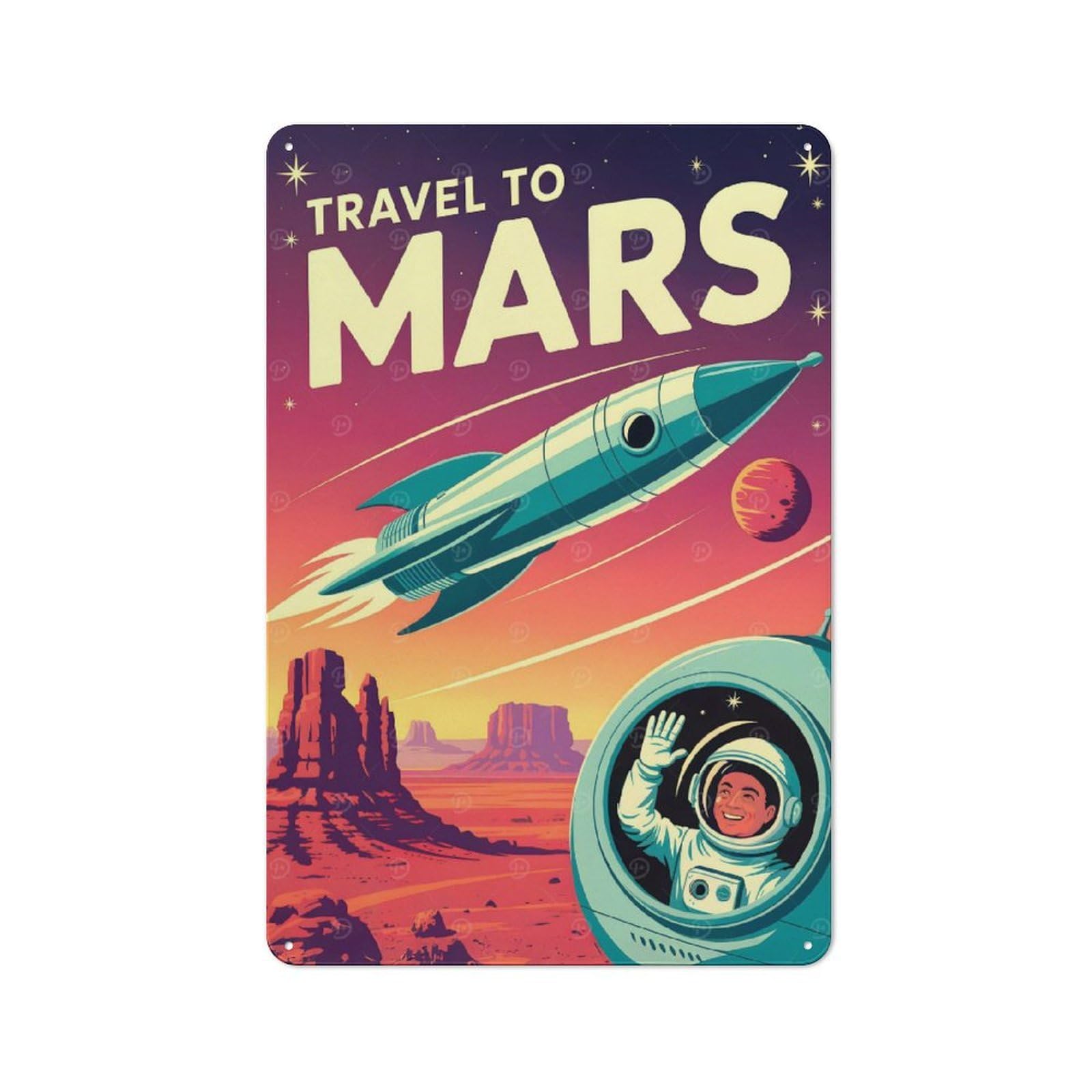 Junmoney Style-23 Retro Metal Wall Plaque 30X20cm Featuring Travel To Mars Retro, Room Wall Plaque For Hallway, Home Bar, Garage Or Study