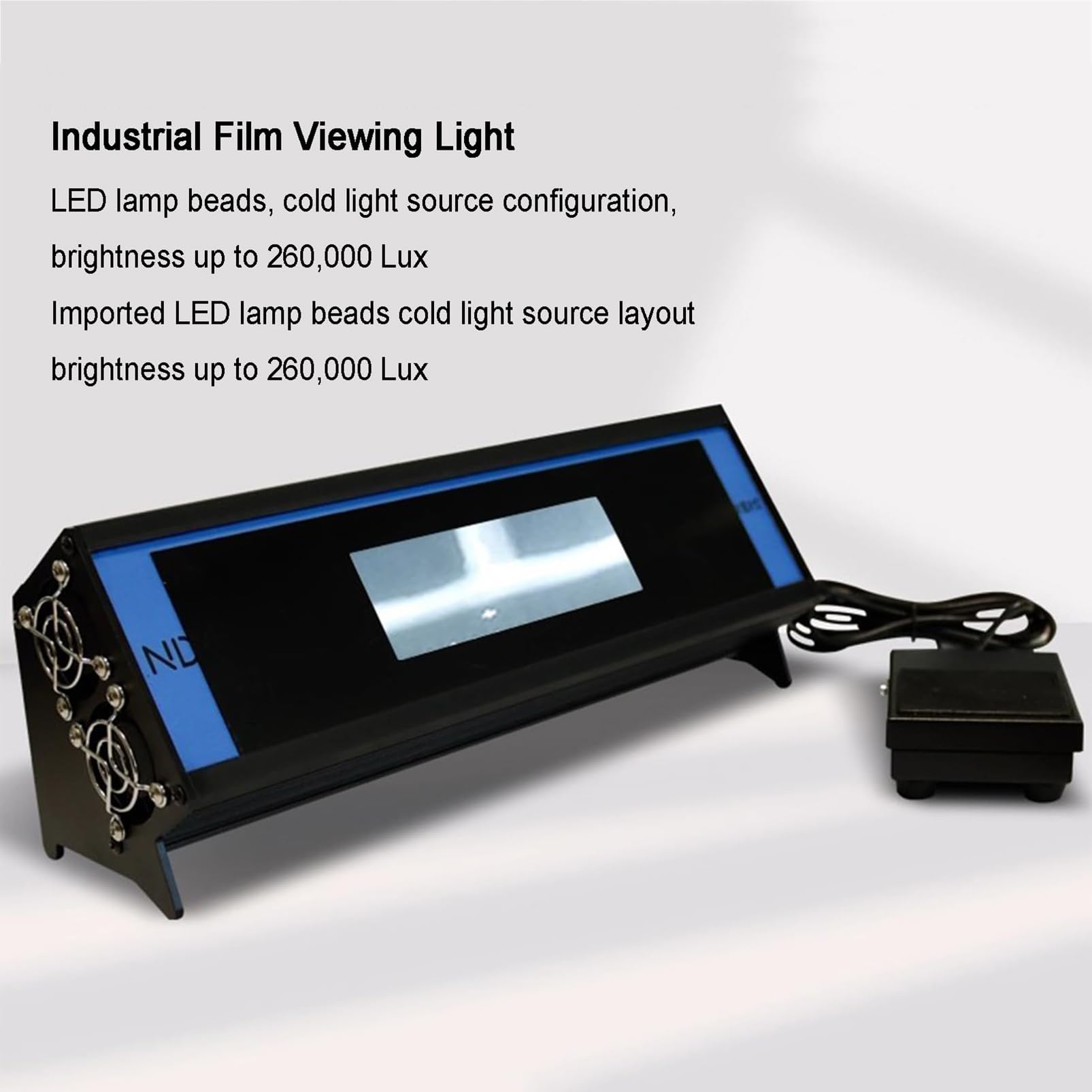 Industrieller LED-Filmbetrachter für NDT, tragbares Radiographie-Inspektionsleuchte mit Fußschalter, stufenloses Dimmen, Kaltlichtquelle, max. 90000 cd/m², 229 x 68 mm Fenster, zerstörungsfreie