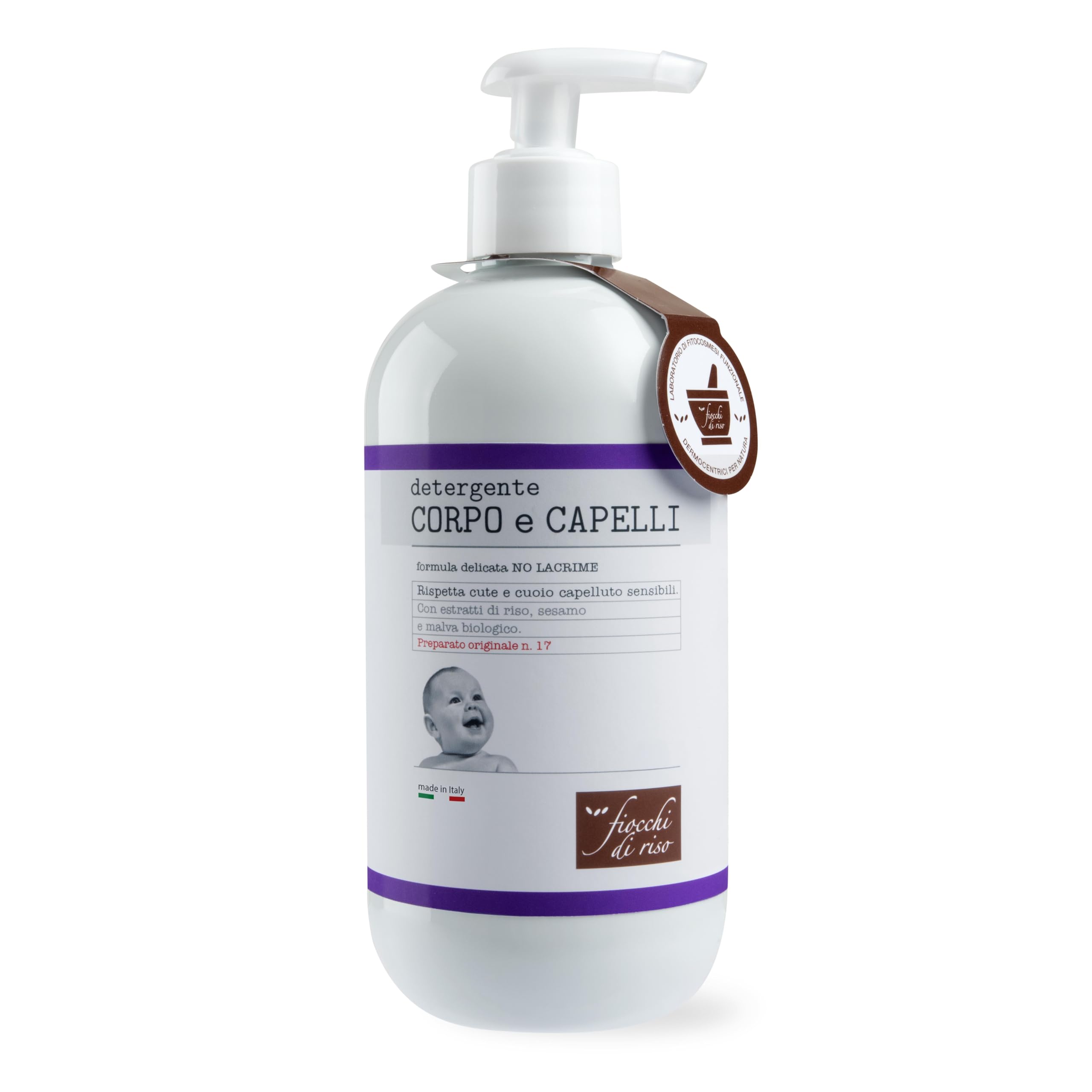 Fiocchi di Riso - Detergente CORPO e CAPELLI - 400ml - DETERGENZA NEONATI - Ideale fino dalla nascita per rispettare cute e cuoio capelluto sensibili. Pack riciclato