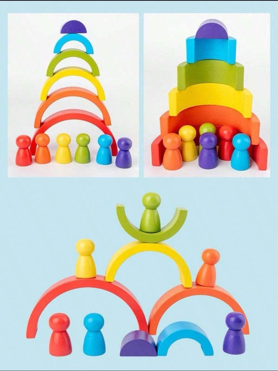 【美品】階段積み木 レインボー ステップブロック 木製 おもちゃ レインボーステップ積み木 | メルヒェン